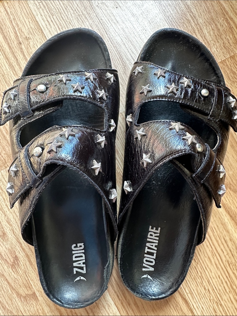 Zadig & Voltaire Black Leather Star Stud Slide Sandals size 40